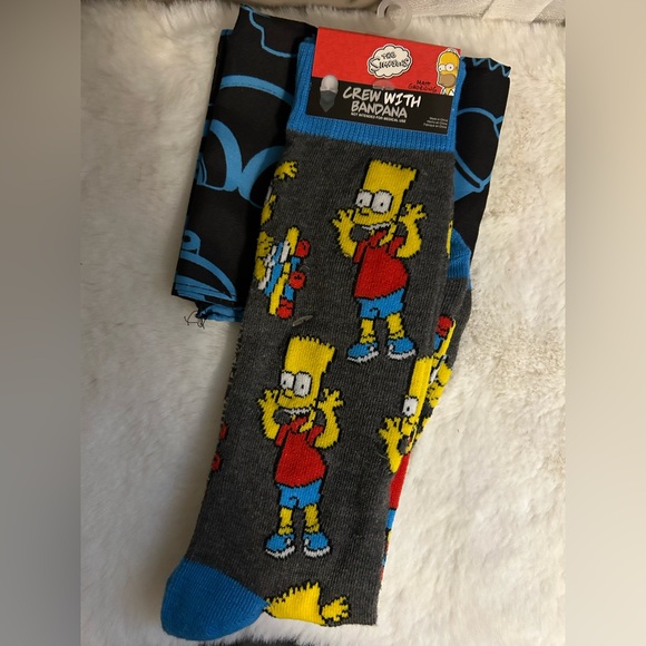 BNWT Bart Simpson Socks and Bandana Set The Simpsons, Unisex Grey Blue - Picture 2 of 3
